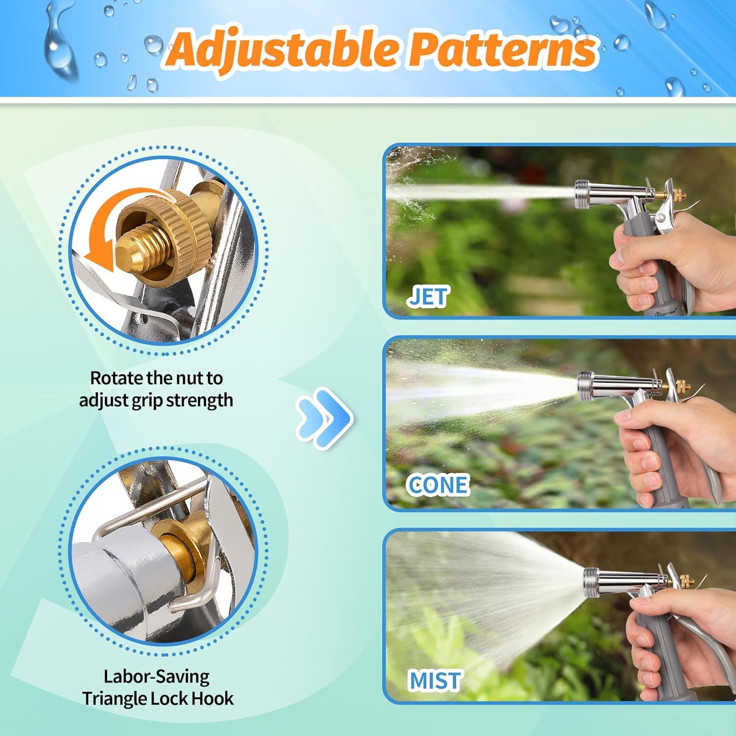 Full Size Garden Hose Nozzle 4 Pack, High Pressure Pistol Grip Water Nozzle Sprayer with Threaded Front, Adjustable