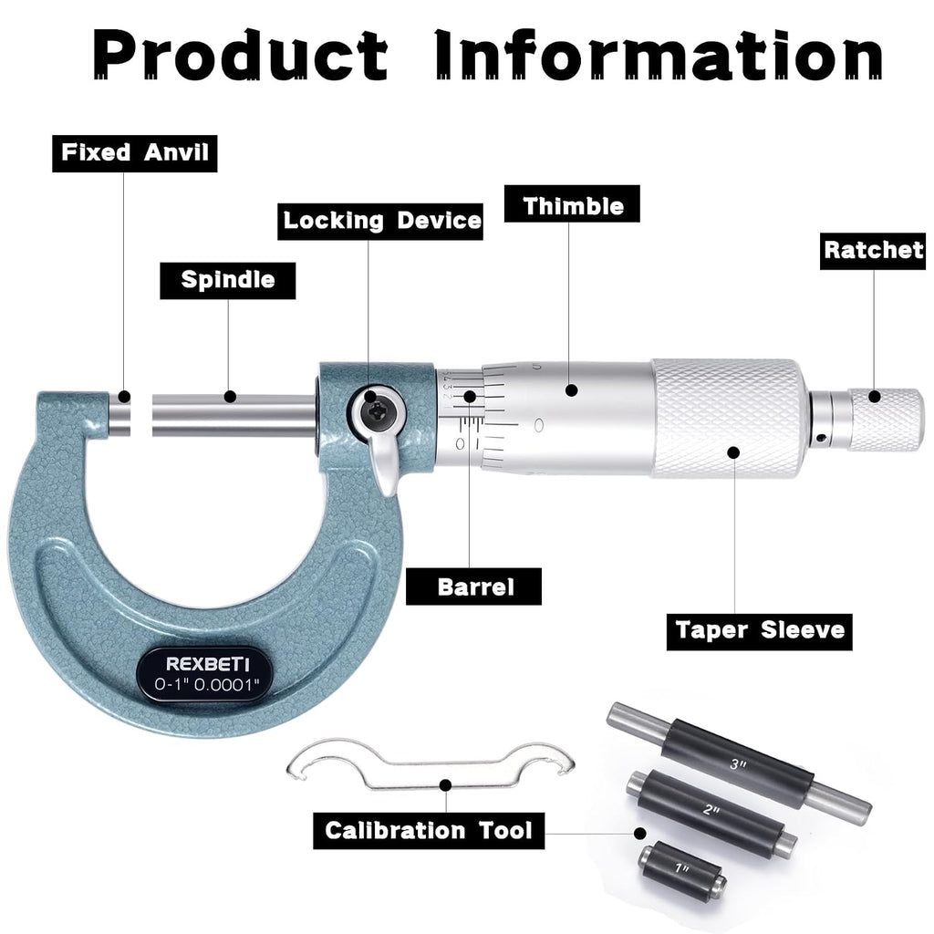 REXBETI Outside Micrometer, Ultra-Precision Carbide Tipped Measuring Tool