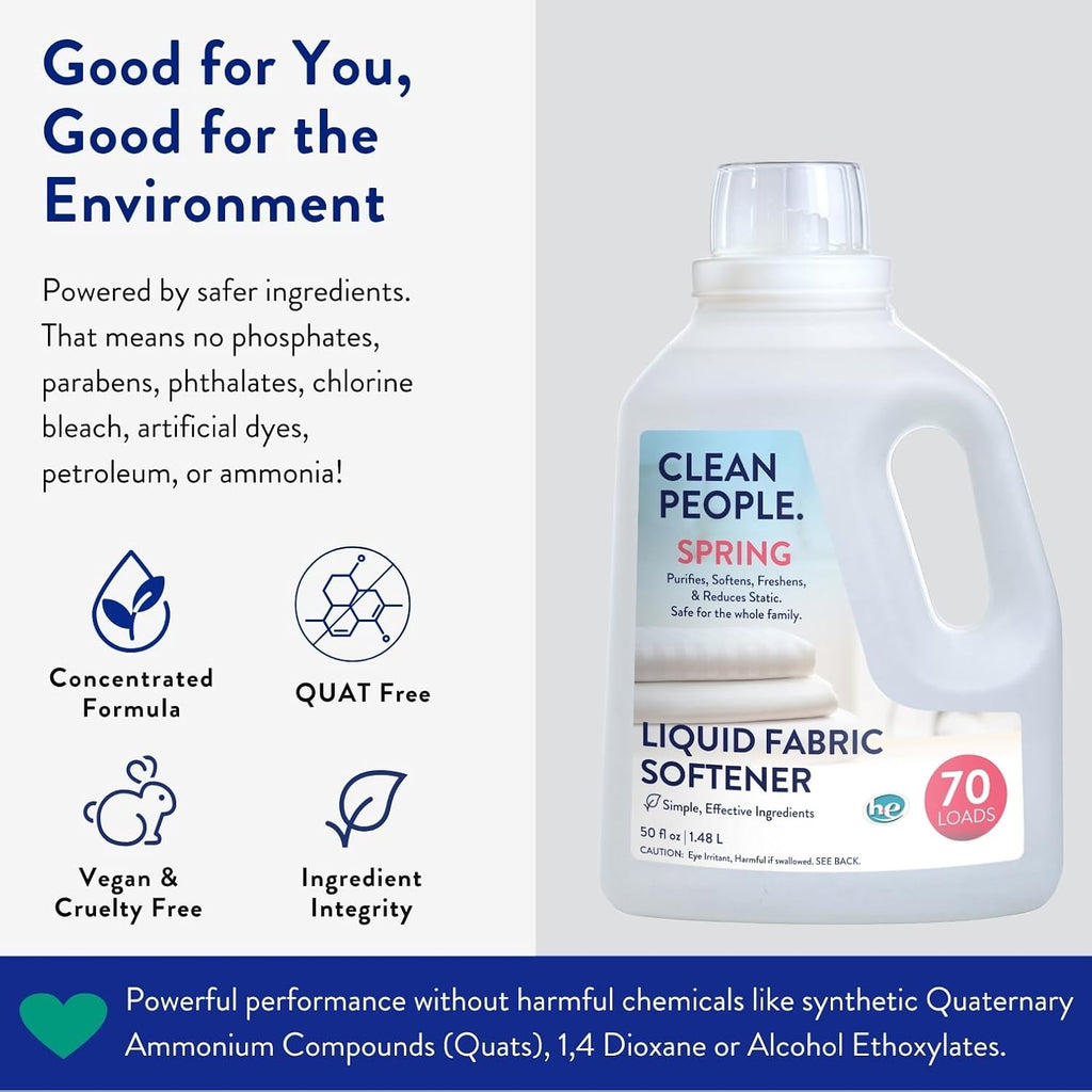 Liquid Fabric Softener - Softens & Removes Static Cling - Vegan (50 Fl Oz, Spring)