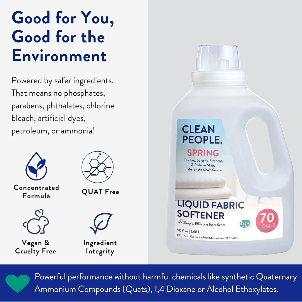 Liquid Fabric Softener - Softens & Removes Static Cling - Vegan (50 Fl Oz, Spring)