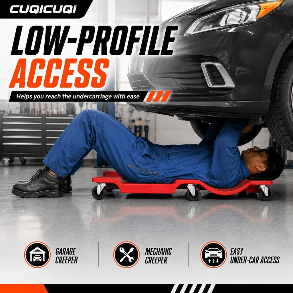 Mechanic Creeper, Low Profile Garage Creeper with Padded Headrest, 6 Swivel Casters, Built-in Tool Trays and Carry