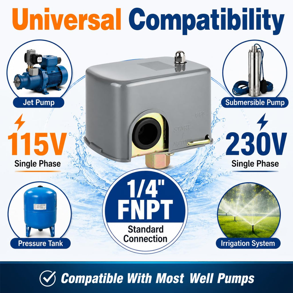 Pressure Switch Manual Reset Lever, 30-50 PSI, 1/4" FNPT, UL Certified