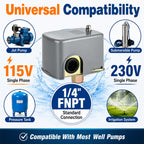 Pressure Switch Manual Reset Lever, 30-50 PSI, 1/4" FNPT, UL Certified