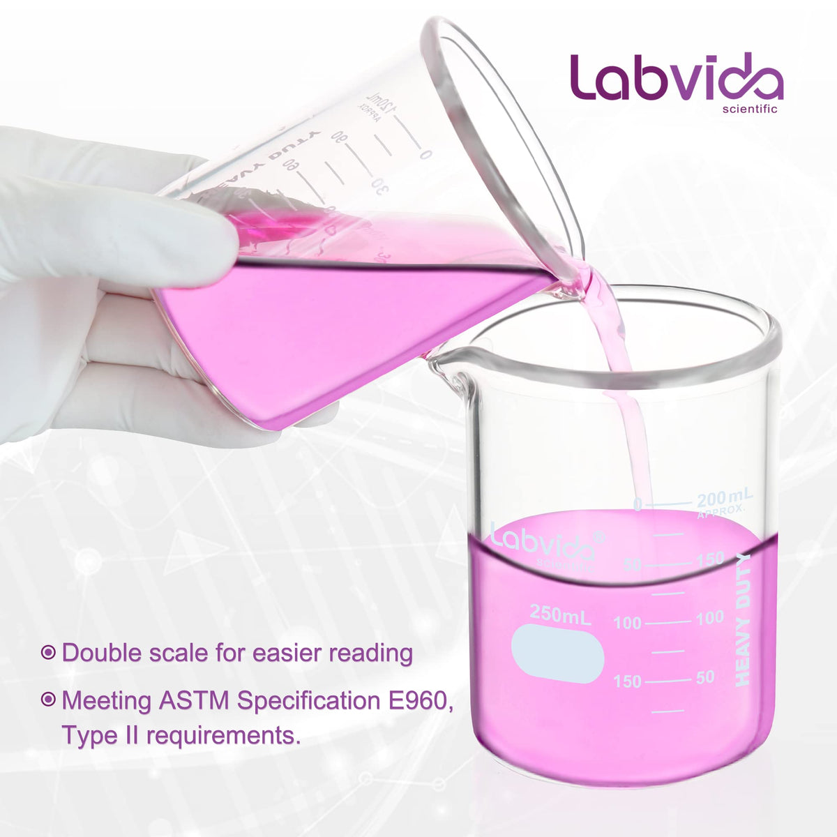 6pcs 250ml Heavy Duty Glass Beakers, LVAC004
