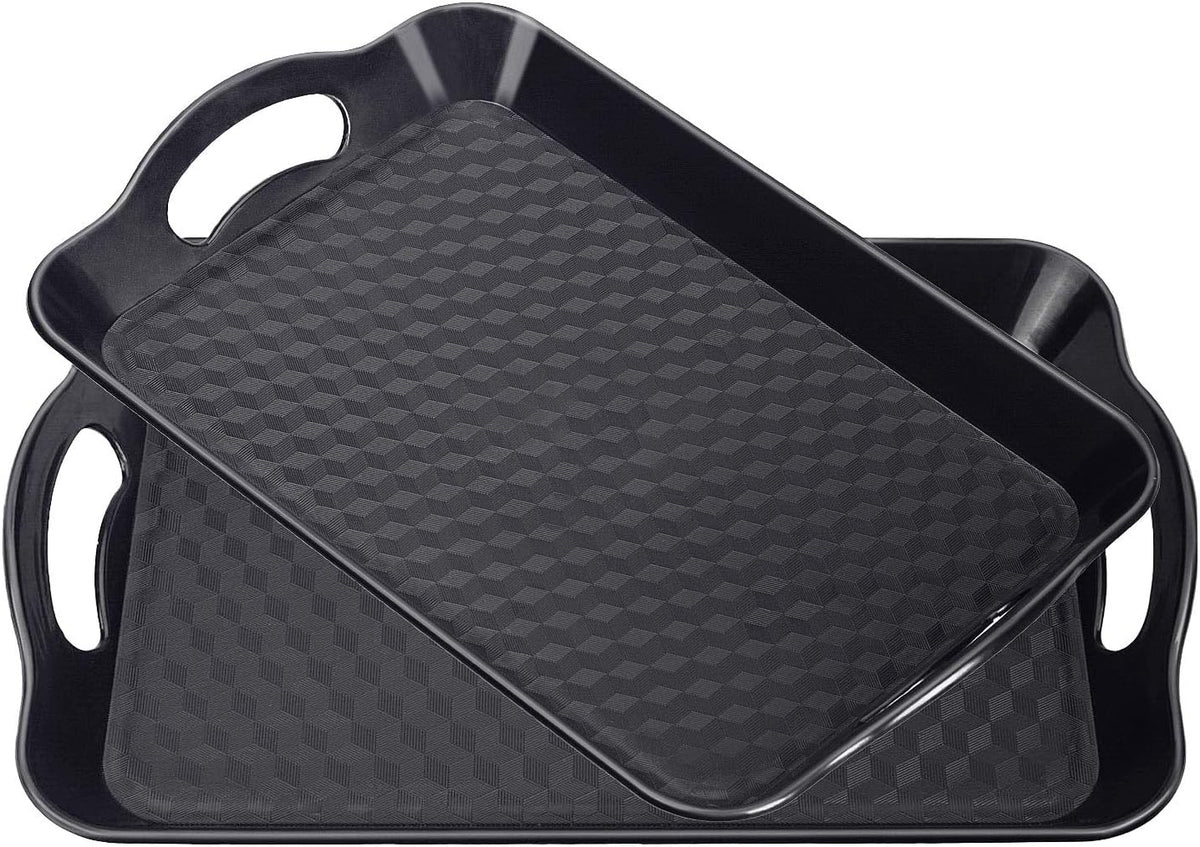 Plastic Tray with Handles, 2 Pack Multi-Purpose Rectangular Non Slip Restaurant Serving Trays Set for Parties, Coffee