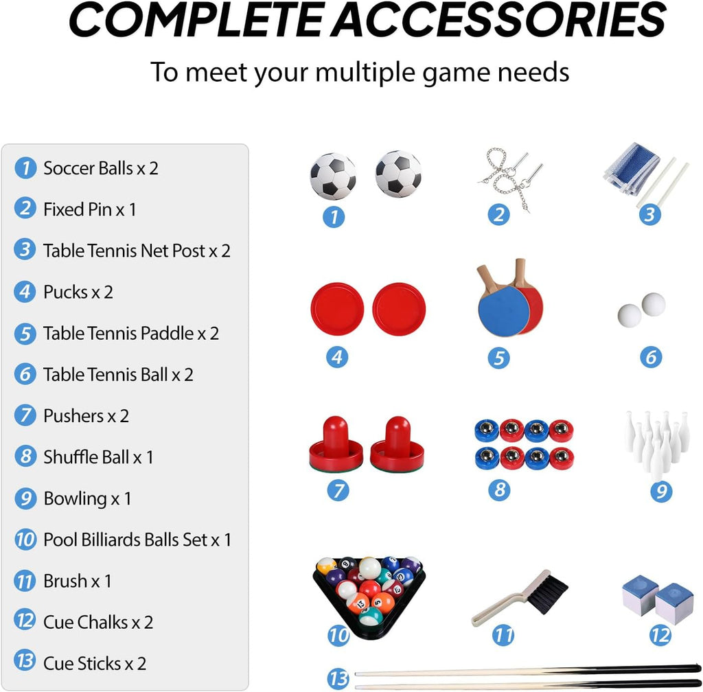 6-in-1 Multi Game Table for Adults, Combo Table for Game Room, 48" Game Table Set for Family w/Hockey, Foosball