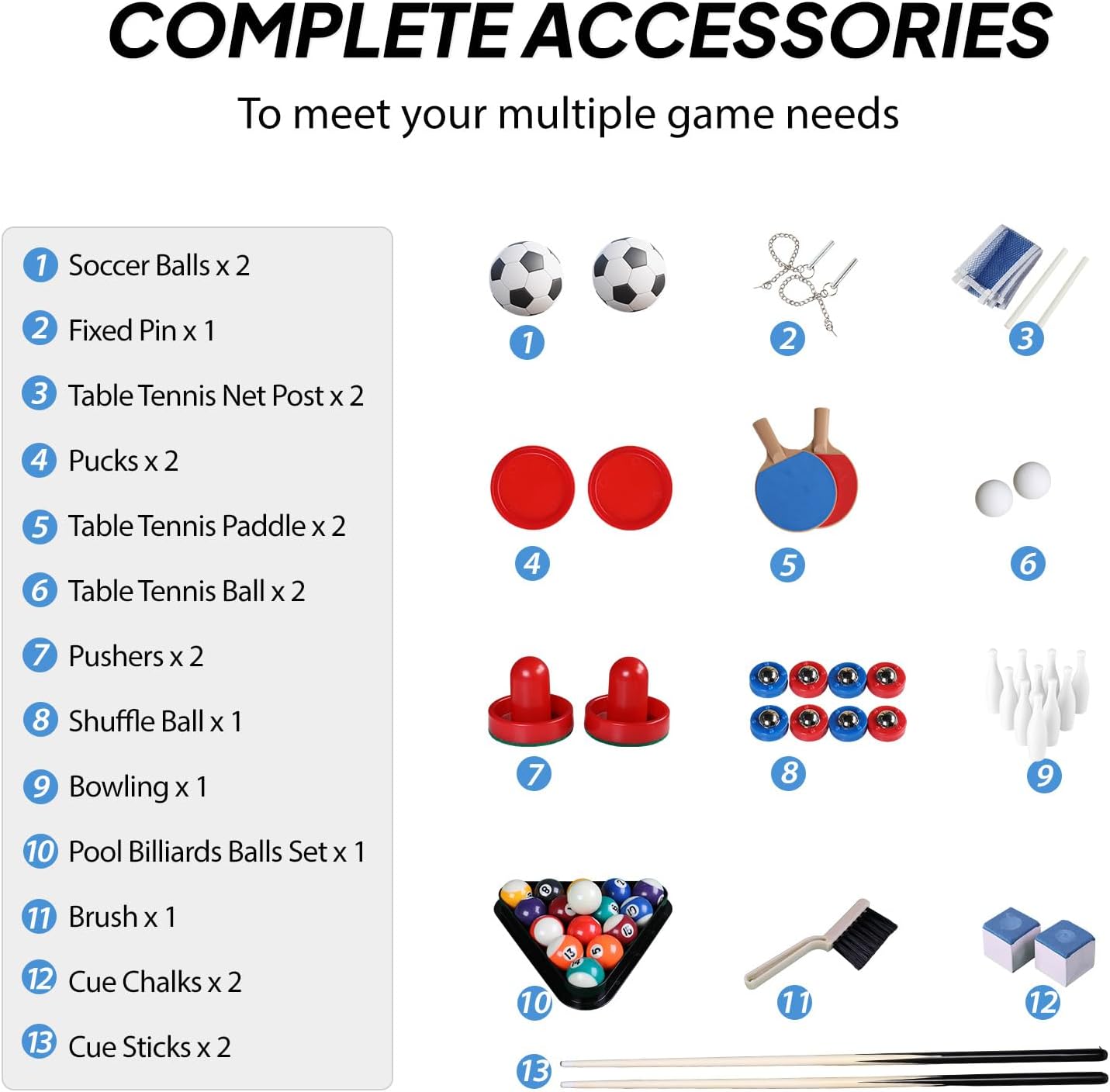 6-in-1 Multi Game Table for Adults, Combo Table for Game Room, 48" Game Table Set for Family w/Hockey, Foosball