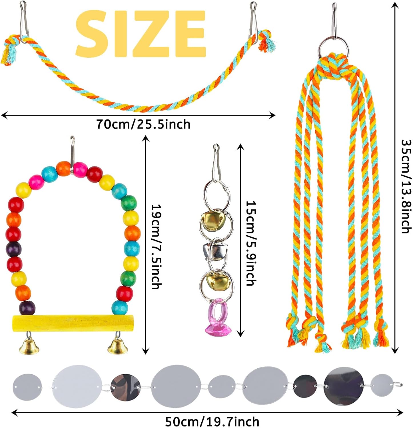 8 pcs Bird Toys for Parakeets with Colorful Ladder Hammock Bird Cage Accessories Bird Perch Stand Chewing Toys
