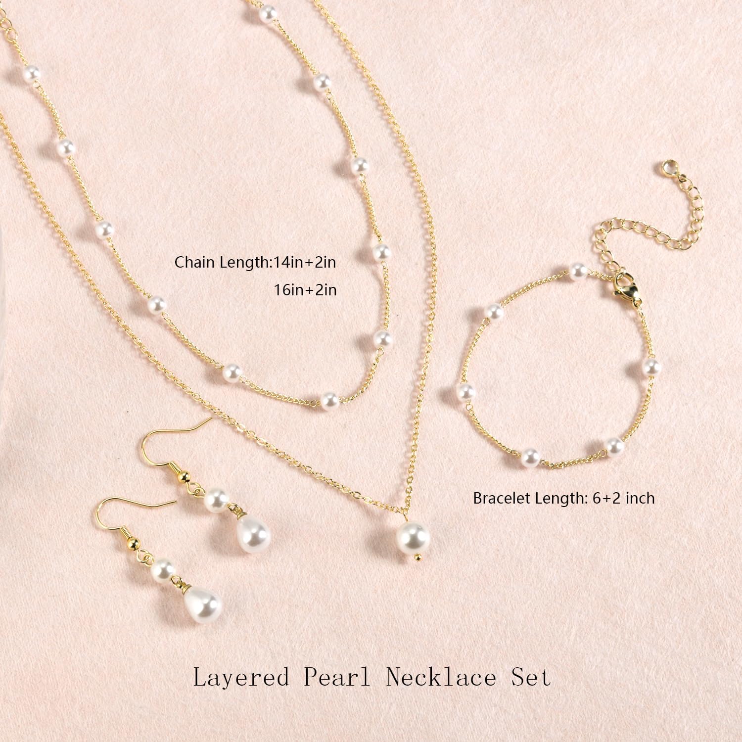 Gold Jewelry Set for Women, Dainty Layered 14K Gold/Silver Pearl Choker Necklaces and Earring Set Pearl Earrings