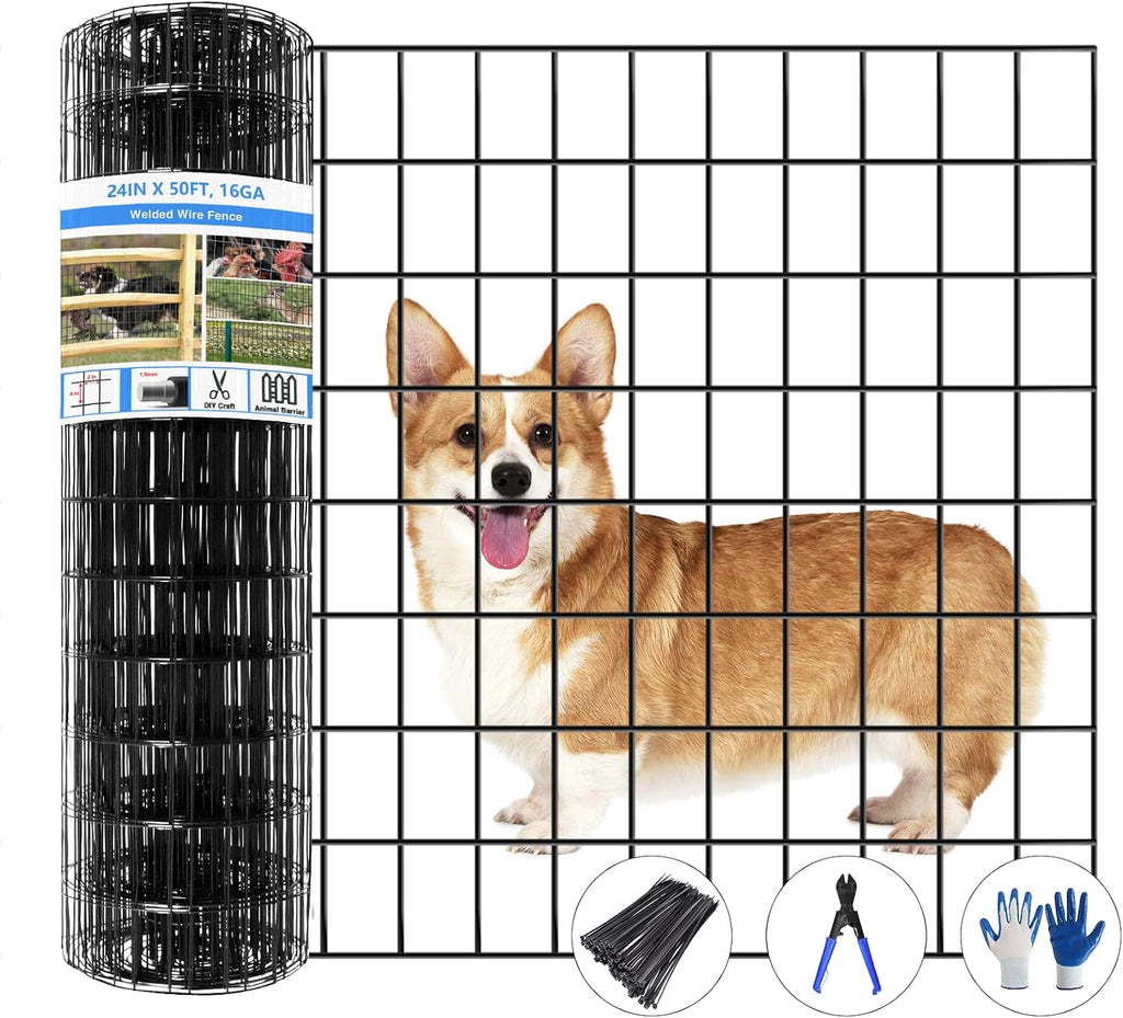 Welded Wire Fence, 50ft(L) x 24inch(H) Garden Fence for Dog, 2 Inch x 3 Inch 16GA Fencing for Chicken, PVC Coated