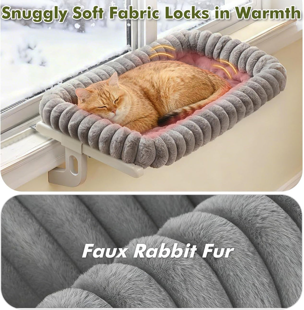 Cloud-Cuddle Cat Window Perch with 4-Sided Bolster, Zipper Design Cushion Window Seat for Window Sill, Sturdy Metal
