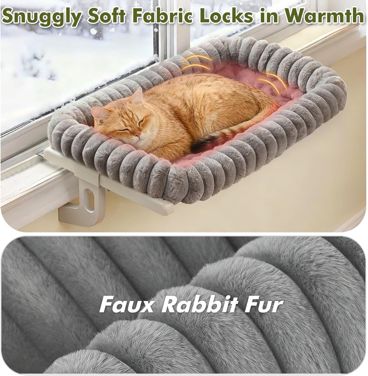 Cloud-Cuddle Cat Window Perch with 4-Sided Bolster, Zipper Design Cushion Window Seat for Window Sill, Sturdy Metal