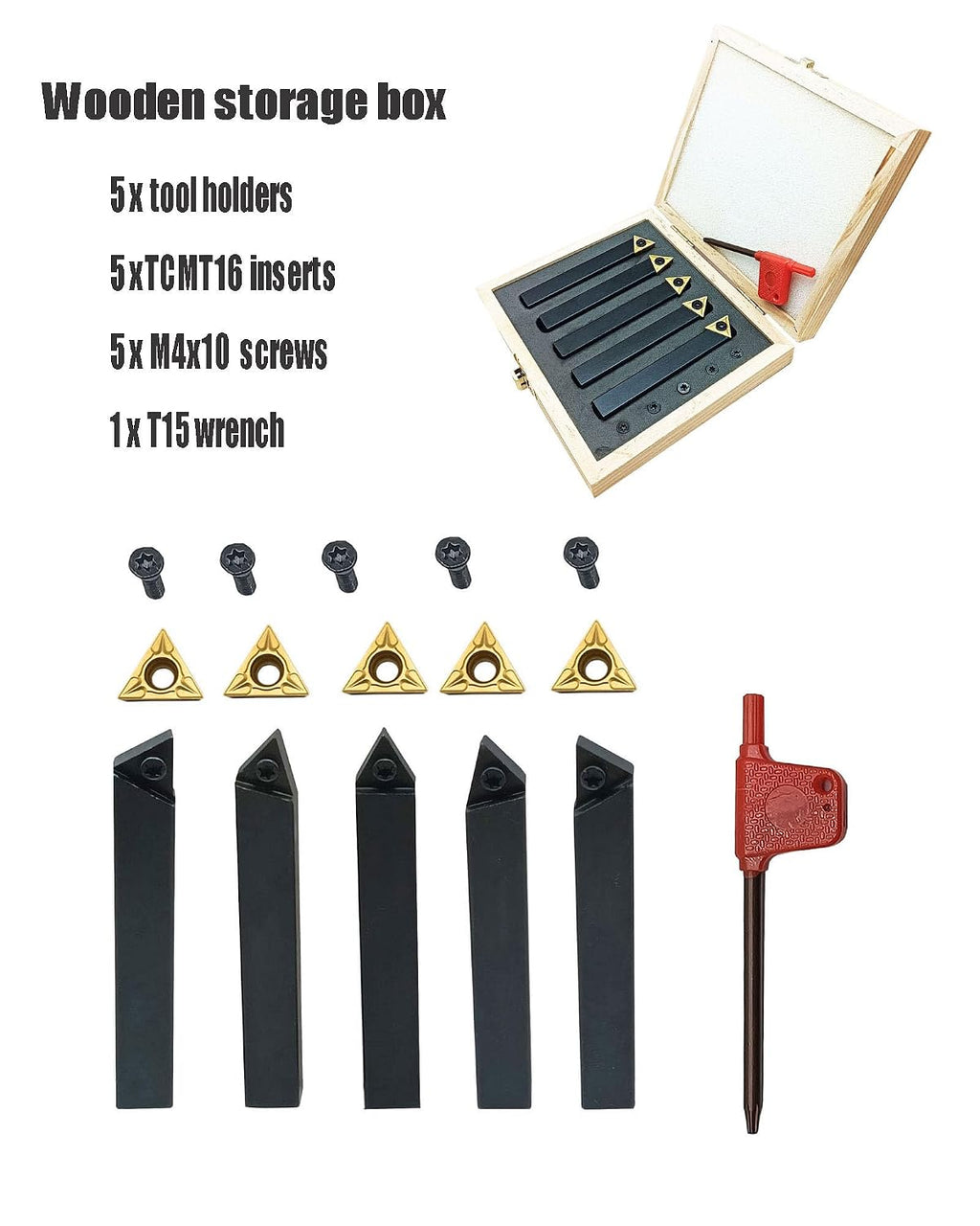 5pcs 1/2in Shank Turning Tool Holder Set with TCMT16T304 Carbide Inserts