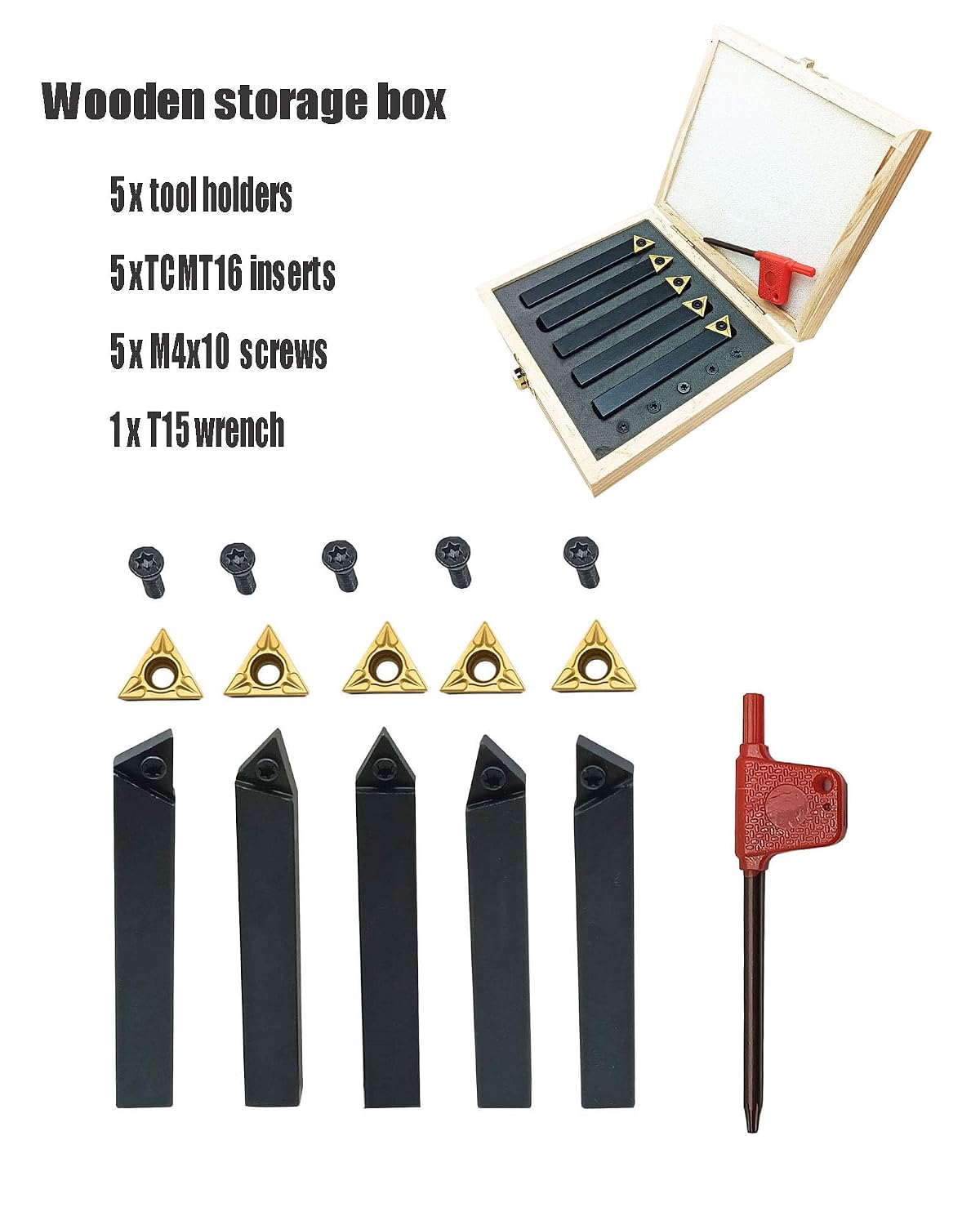 5pcs 1/2in Shank Turning Tool Holder Set with TCMT16T304 Carbide Inserts