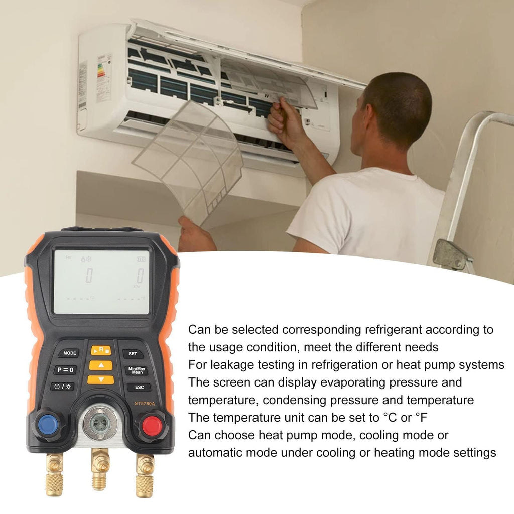 HVAC Manifold Digital 2-in-1 Meter for Air Conditioning Heat Pump Systems Temperature Test Tool Refrigeration Systems