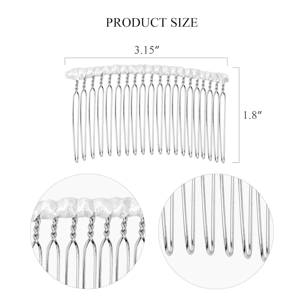 20 Teeth Ribbon-wrapped Veil Combs, 1.8" Extra Long Teeth Bridal Hair Comb for Long Wedding Veils, Sturdy Metal Wire