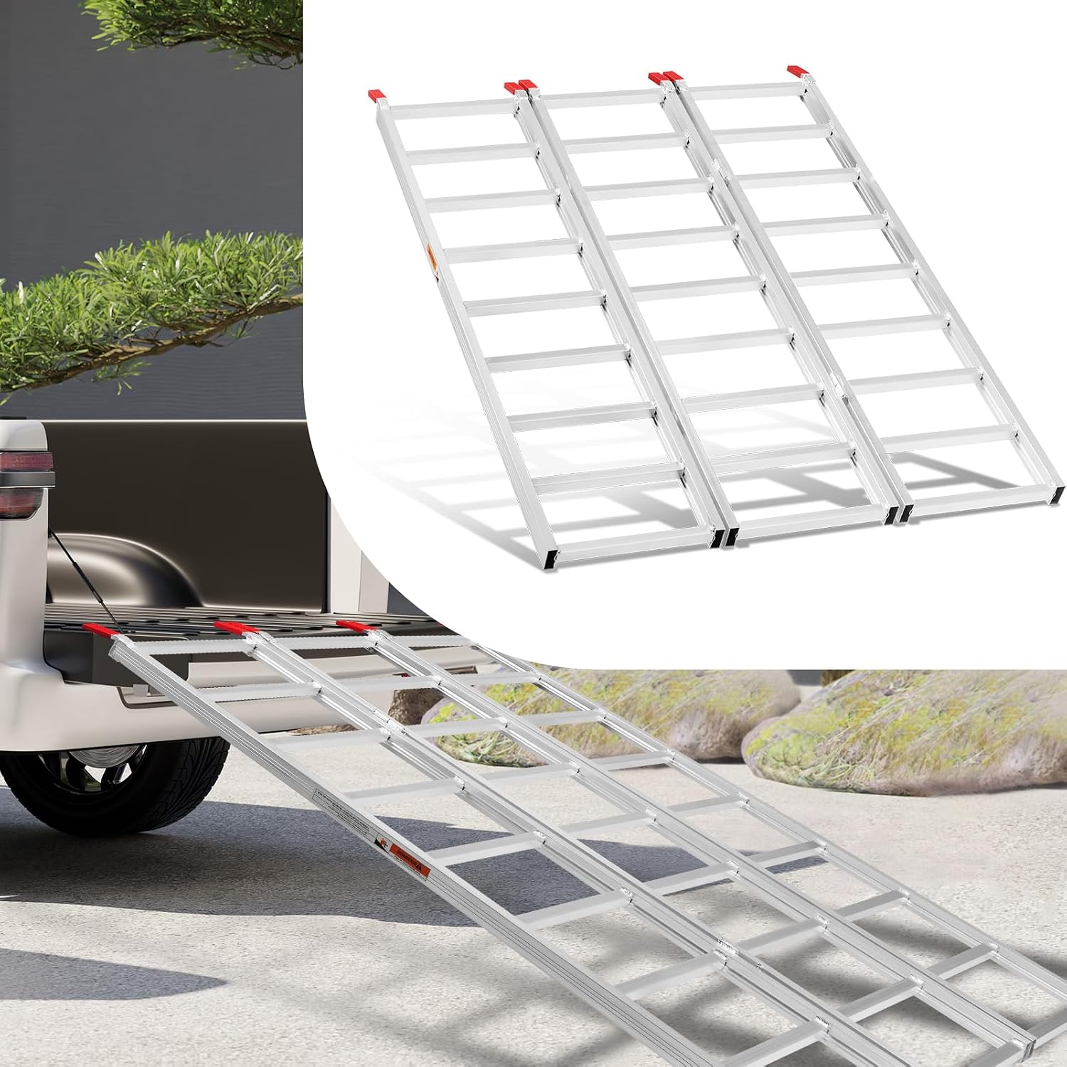 69" L x 50" W Tri-Fold Aluminum ATV Loading Ramp 1500lb Capacity | Loading Ramps for Pickup Trucks Load or Unload