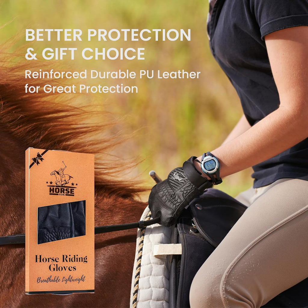 Horse Riding Gloves Women Premium Pu Leather Equestrian Horseback Comfortable Grip Ladies Girls Glove Lightweight