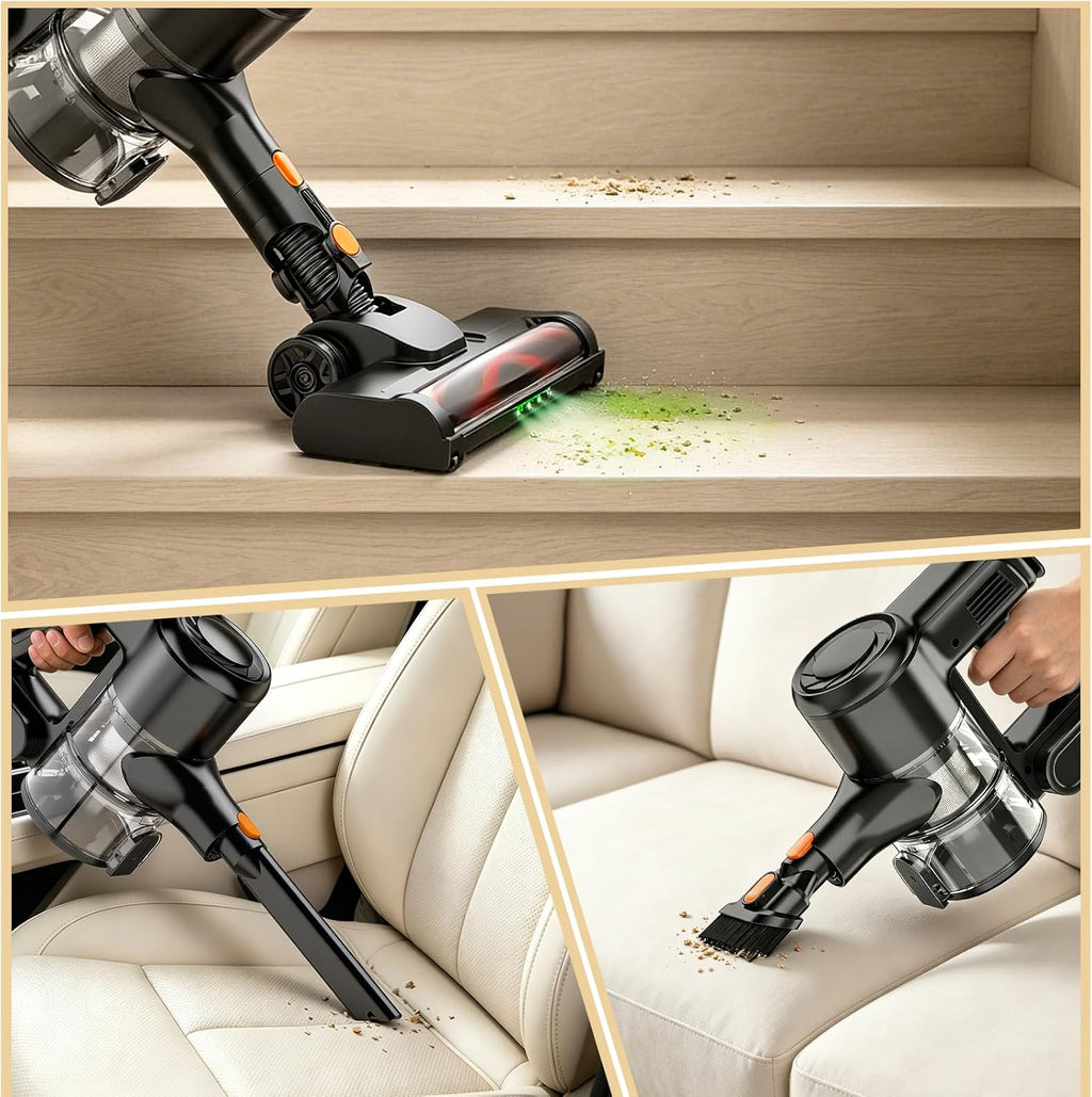 Cordless Vacuum Cleaner,40 Mins Runtime Lightweight Stick Vacuum Cordless,Self-Standing,Powerful Suction, Anti-Tangle