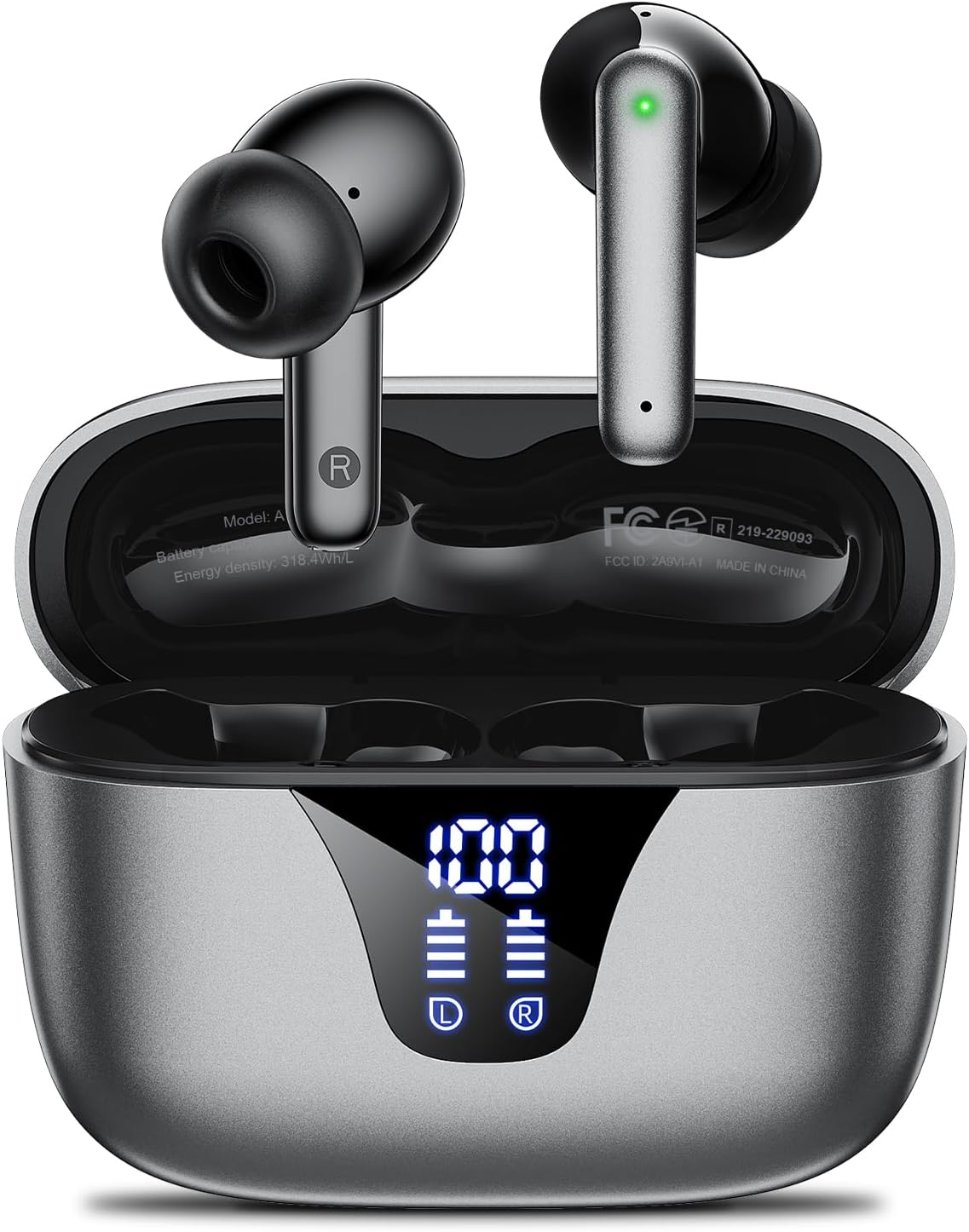 Wireless Earbuds Bluetooth Headphones, 50H Playtime Ear Buds with Mic, LED Digital Display Charging Case, IPX7