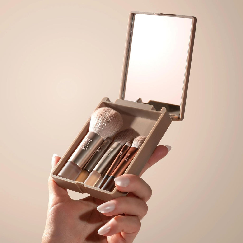 New Nudes On The Glow Mini Brush Kit, 6 Piece Set With Compact Mirror, Travel Makeup Brush Set for Contour