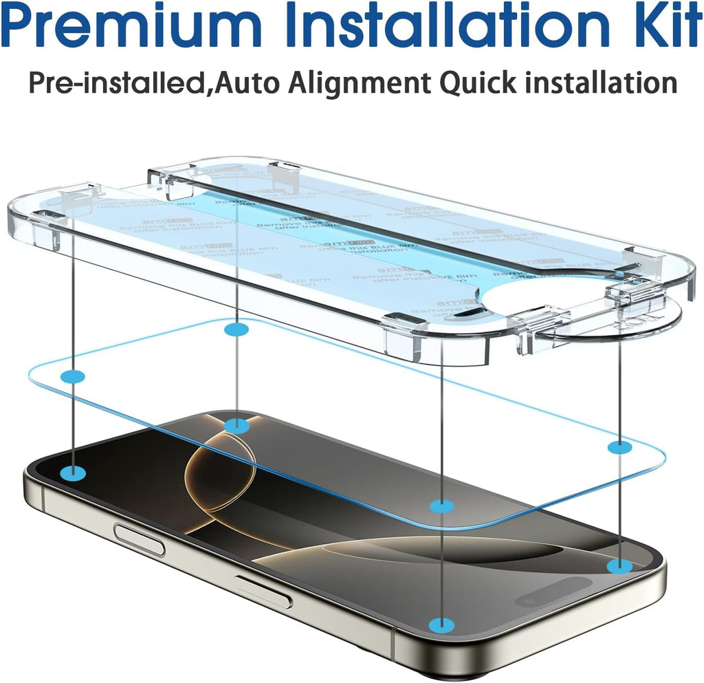 Auto-Alignment OneTouch for iPhone 16 Pro [6.3''] Screen Protector + Camera Lens Protector, Tempered Glass, 30