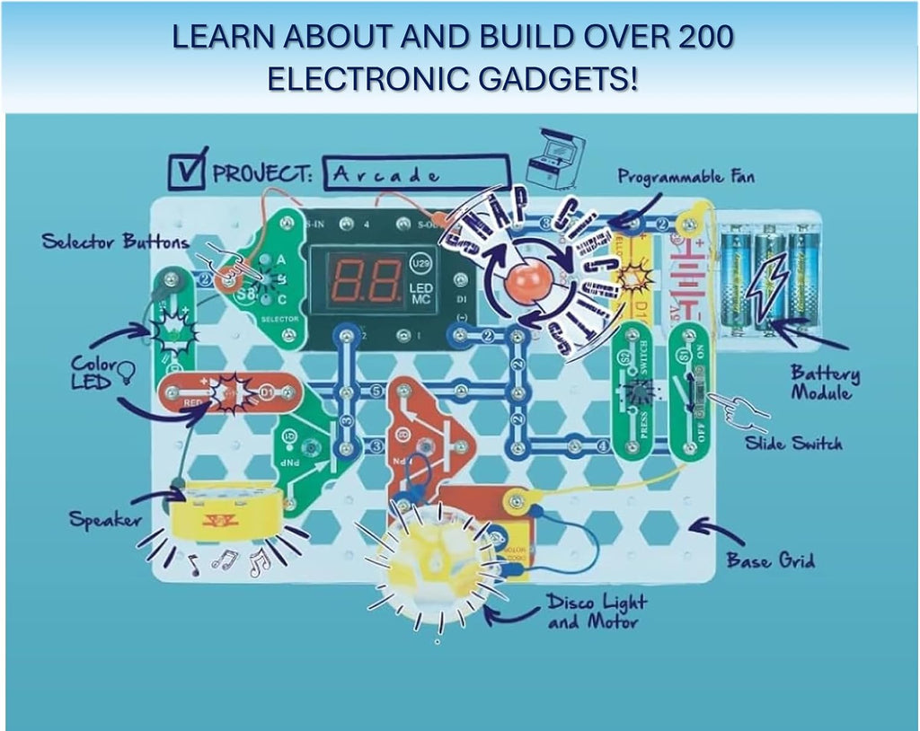 “Arcade”, Electronics Exploration Kit, Stem Activities for Ages 8+, Full Color Project Manual (SCA-200)