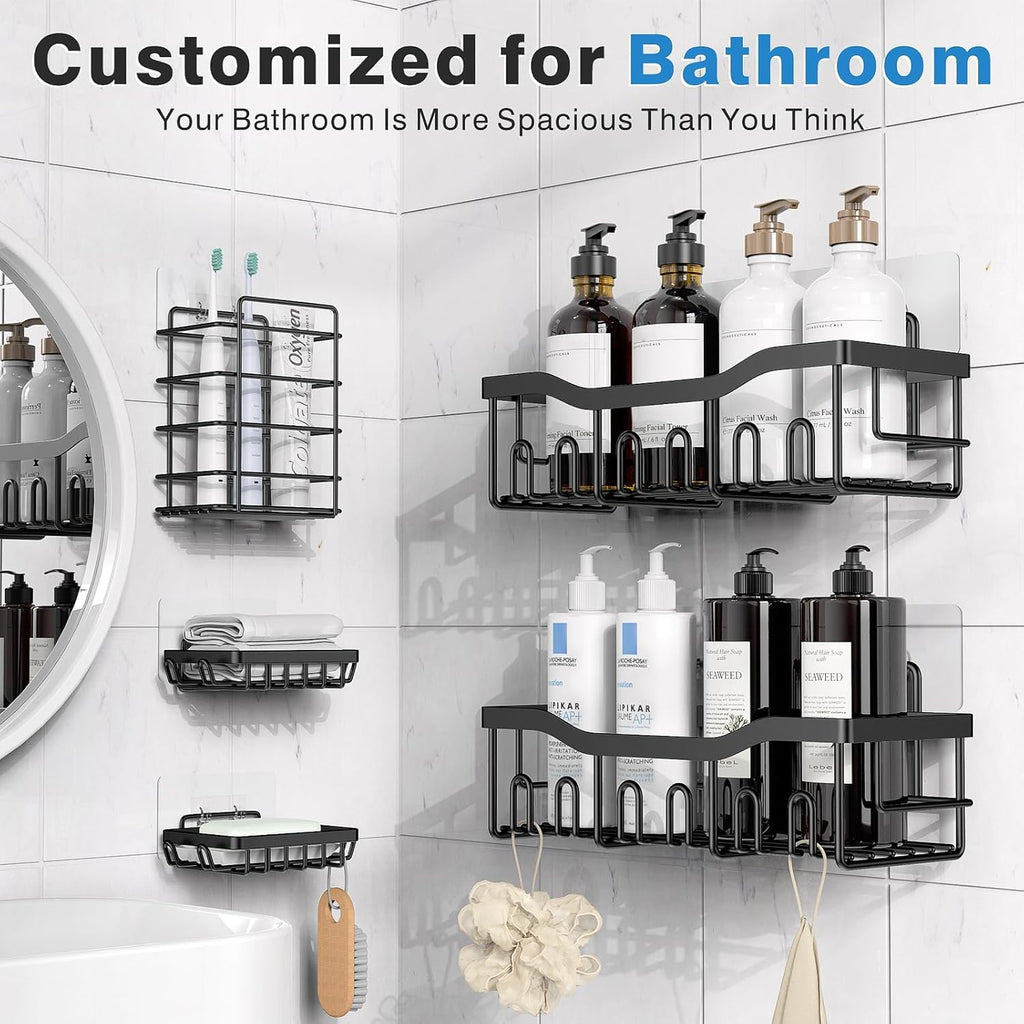 Adhesive Shower Caddy, 5 Pack Rustproof Stainless Steel Bath Organizers With Large Capacity, No Drilling Shelves for