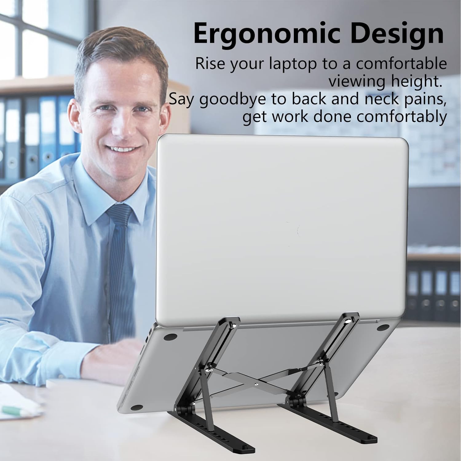 Laptop Stand for Desk, Adjustable Laptop Riser ABS+Silicone Foldable Portable Notebook Holder, Ventilated Cooling