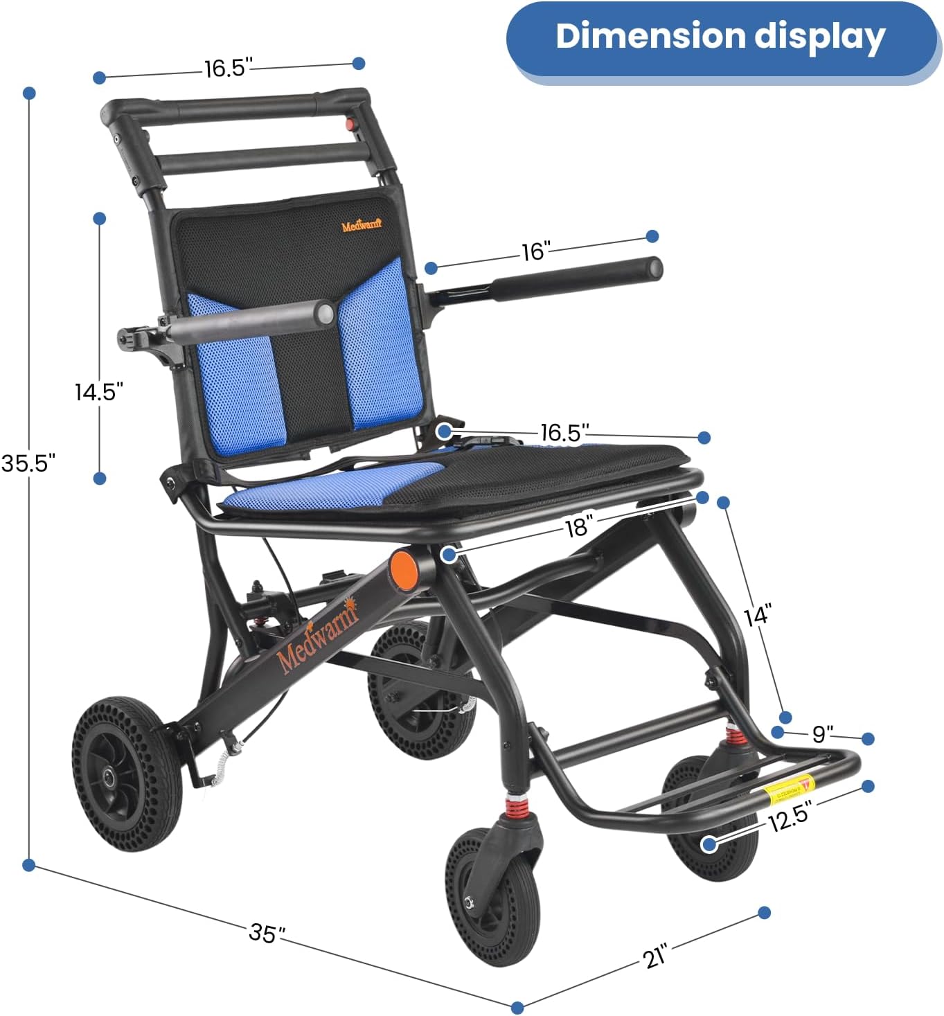 Portable Aluminum Transport Wheelchair with Handbrake, 11" Rear Wheels, Ultralight Folding Travel Wheelchair for