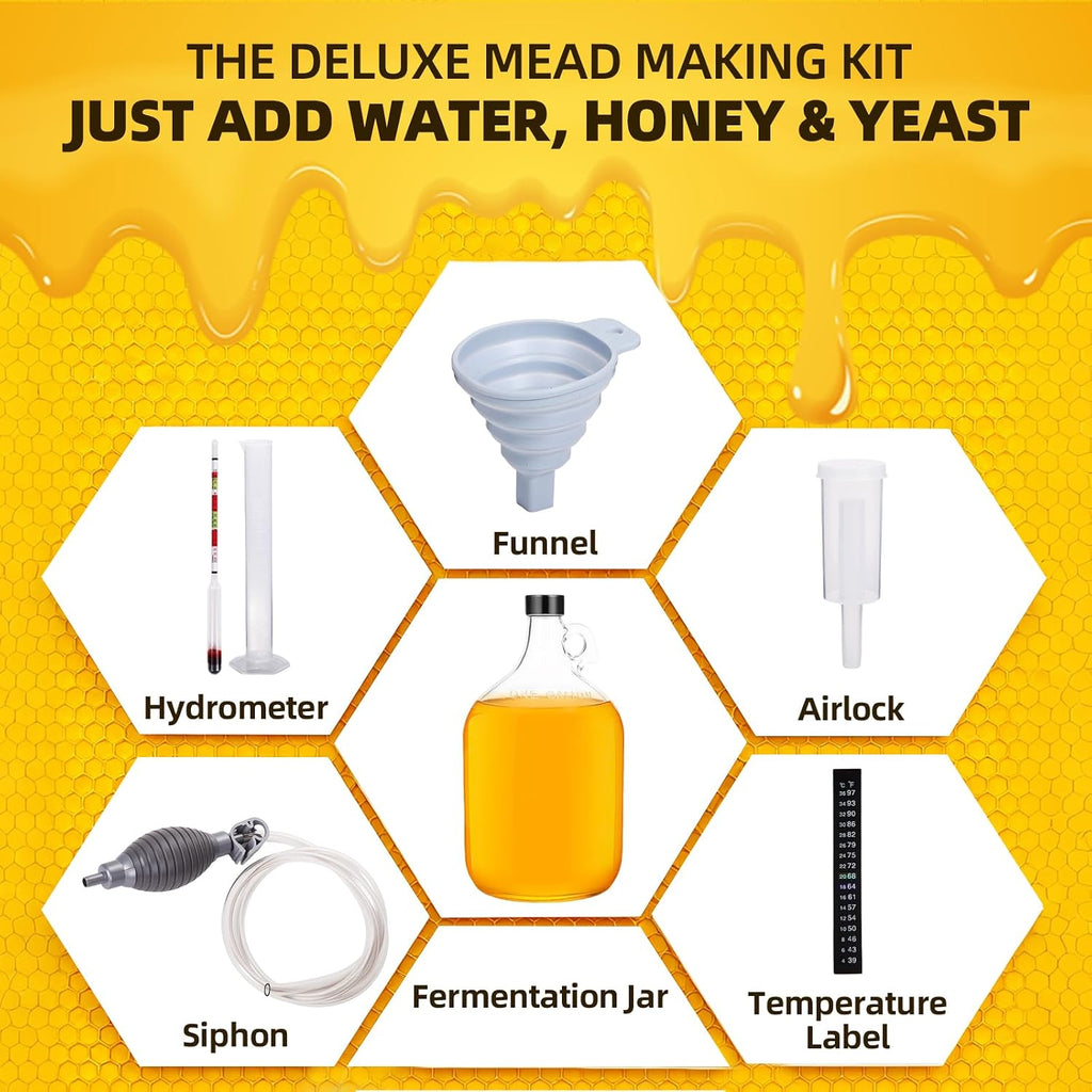 Mead Making Kit for Beginners 1 Gallon Home Brewing Kit with Glass Fermentation Jar Siphon Airlock Stopper