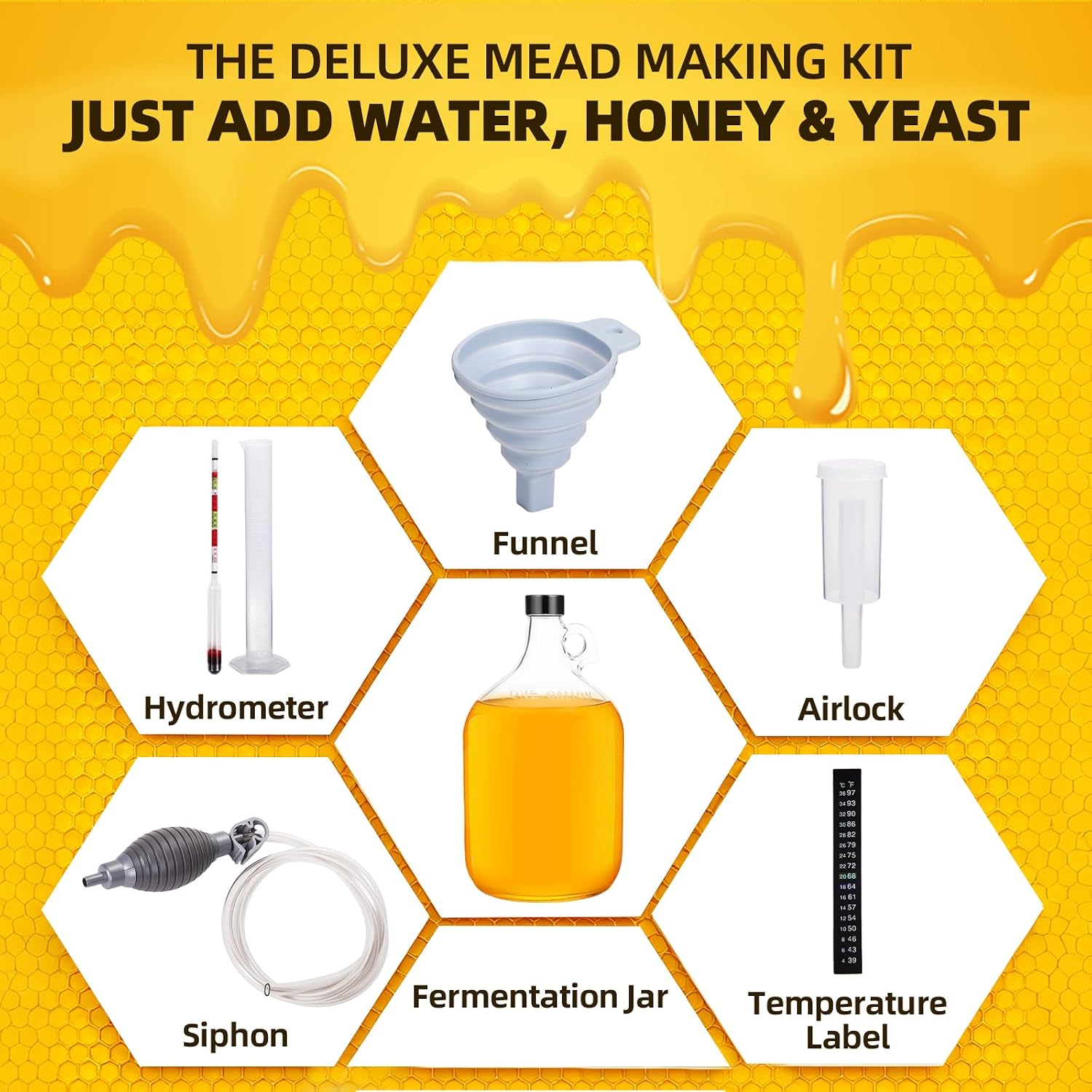 Mead Making Kit for Beginners 1 Gallon Home Brewing Kit with Glass Fermentation Jar Siphon Airlock Stopper