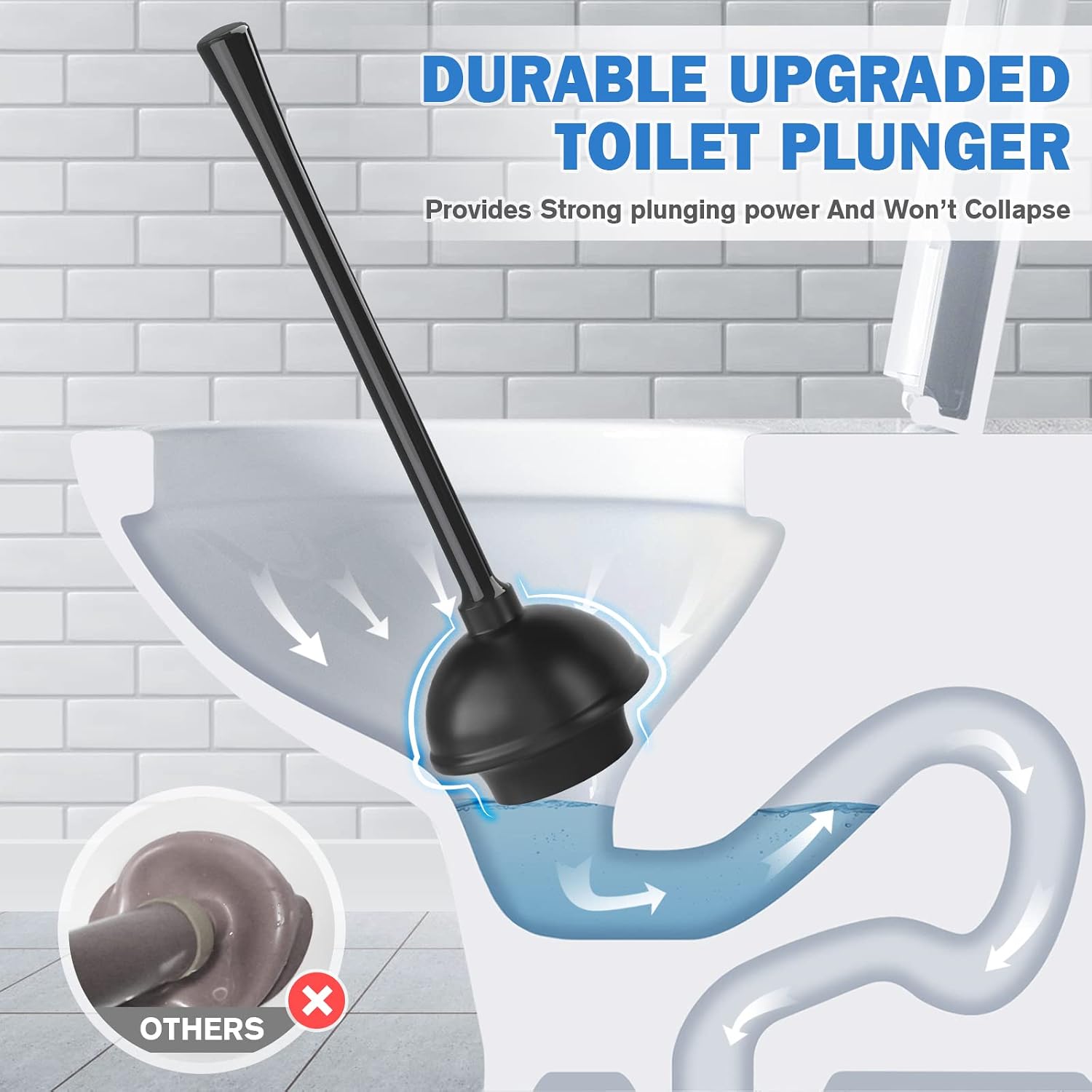 Toilet Plunger and Brush, Bowl Brush and Heavy Duty Toilet Plunger Set with Ventilated Holder, 2-in-1 Bathroom