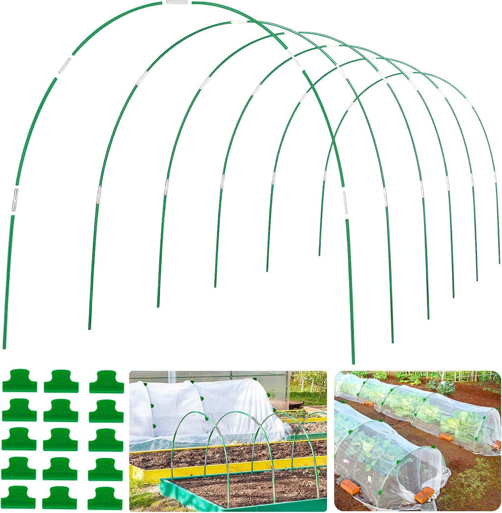 Greenhouse Hoops Grow Tunnel 6 Sets of 8FT Long Garden Hoops, Rust-Free Fiberglass Garden Hoops Frame for Garden