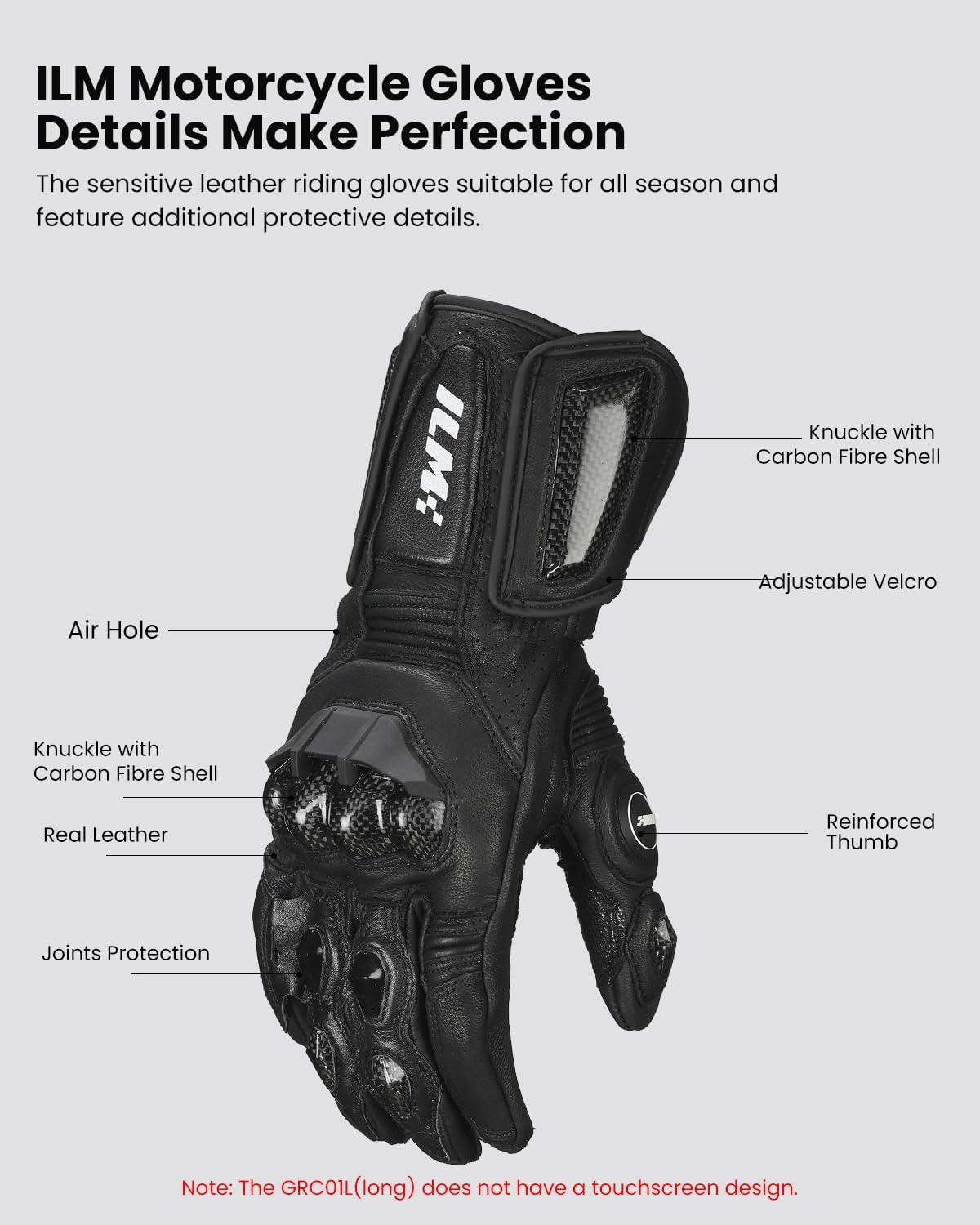 Air Flow Leather Motorcycle Gloves for Men and Women Model GRC01L | 0