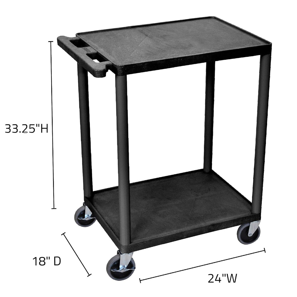 HE32-B Utility Cart - Two Shelves Structural Foam Plastic, Multipurpose Utility Cart, Four Heavy-Duty 4" Casters, Two
