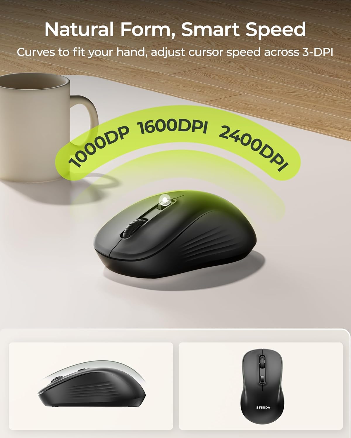 COE200 Wireless Bluetooth Keyboard and Mouse Combo with Wrist Rest | USB/Bluetooth multi-device switching, quiet keys