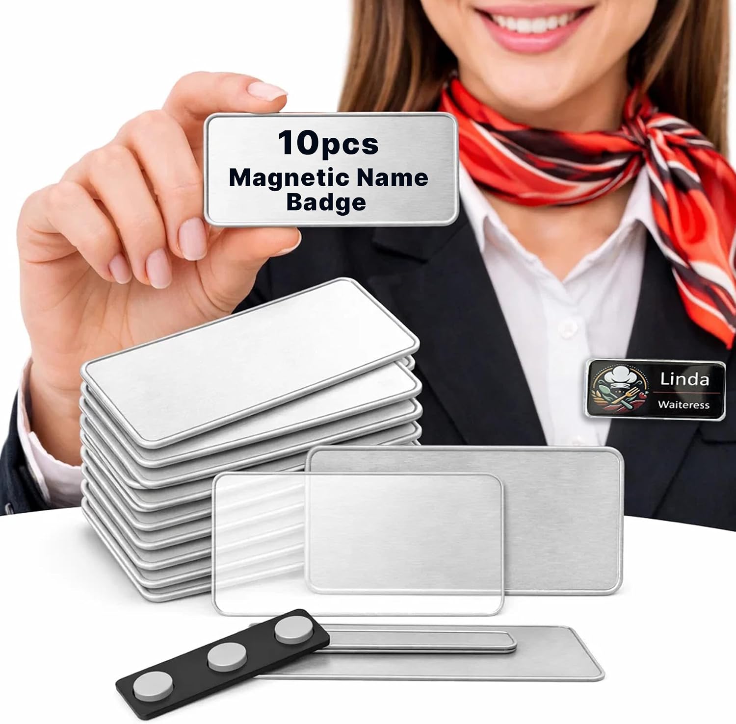 10 Pack DIY Reusable Magnetic Name Badge Holder + Clear Acrylic Cover | Customizable, Printable Magnetic Employee