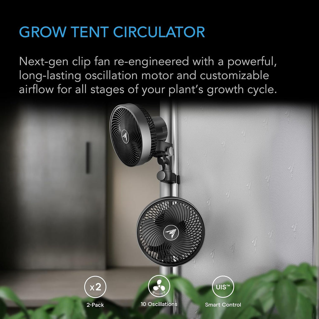 AC Infinity CLOUDRAY S9 Grow Tent Oscillating Clip Fan 9”, 2-Pack