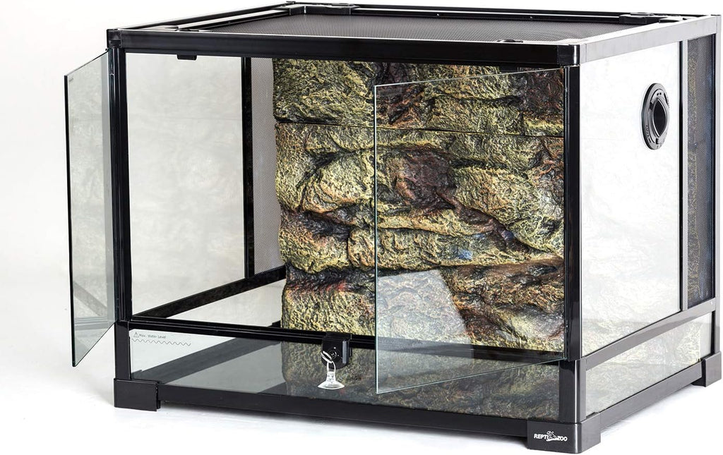 34 Gallon Large Reptile Glass Terrarium Tank with Foam Backgrounds,Double Hinge Door with Screen Ventilation Reptile