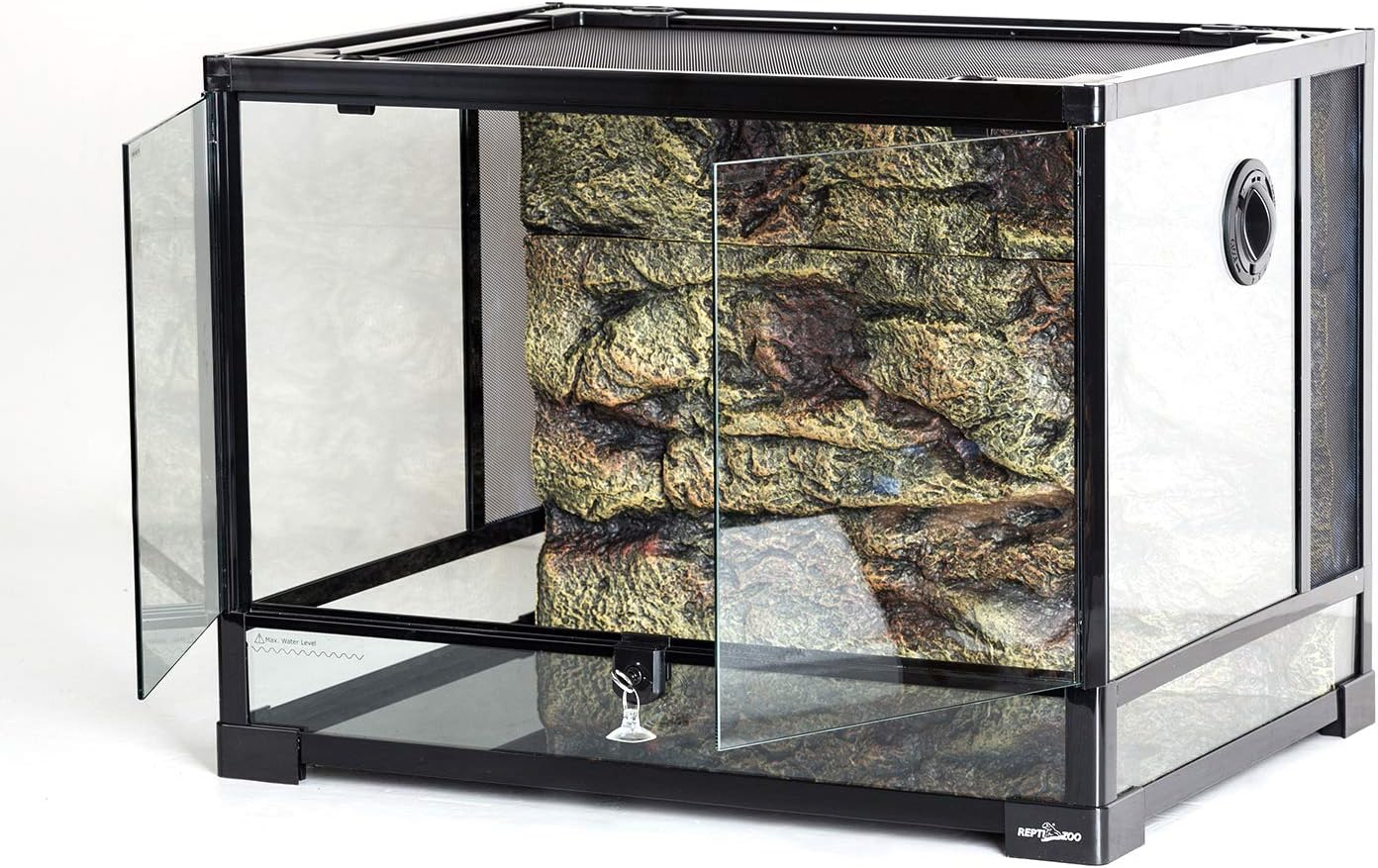 34 Gallon Large Reptile Glass Terrarium Tank with Foam Backgrounds,Double Hinge Door with Screen Ventilation Reptile