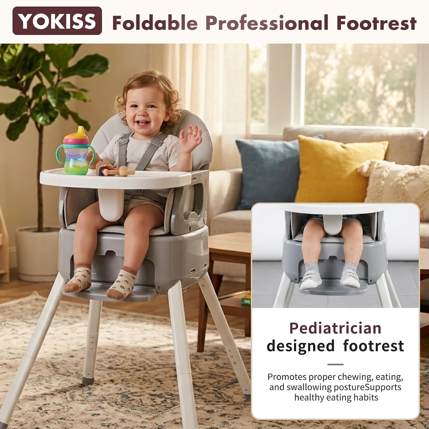 7-in-1 Convertible Baby High Chair for Baby and Toddler, Portable Travel High Chair Grow with Baby with Adjustable