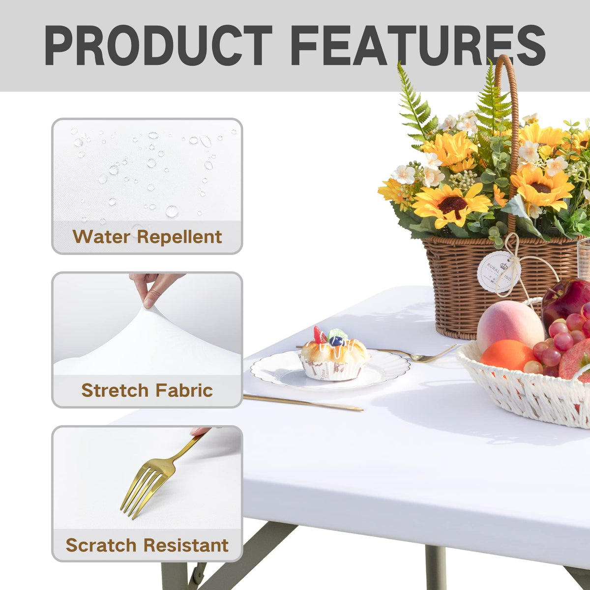 Card Table Covers Fitted Square Elastic Tablecloth, White 34x34 in