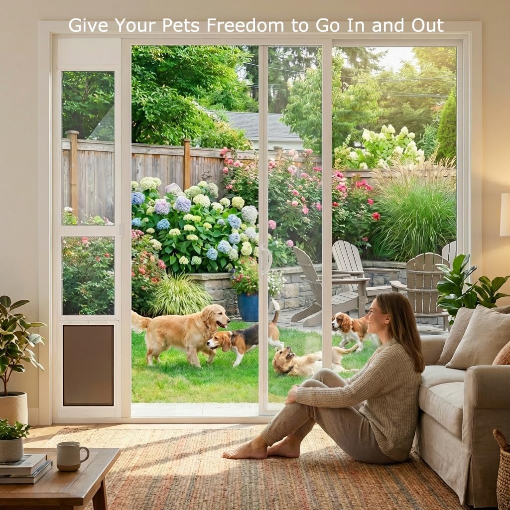 Dog Door for Sliding Glass Door, Adjustable Height 75 3/5" to 80", Aluminum Frame Sliding Door Dog Door Insert