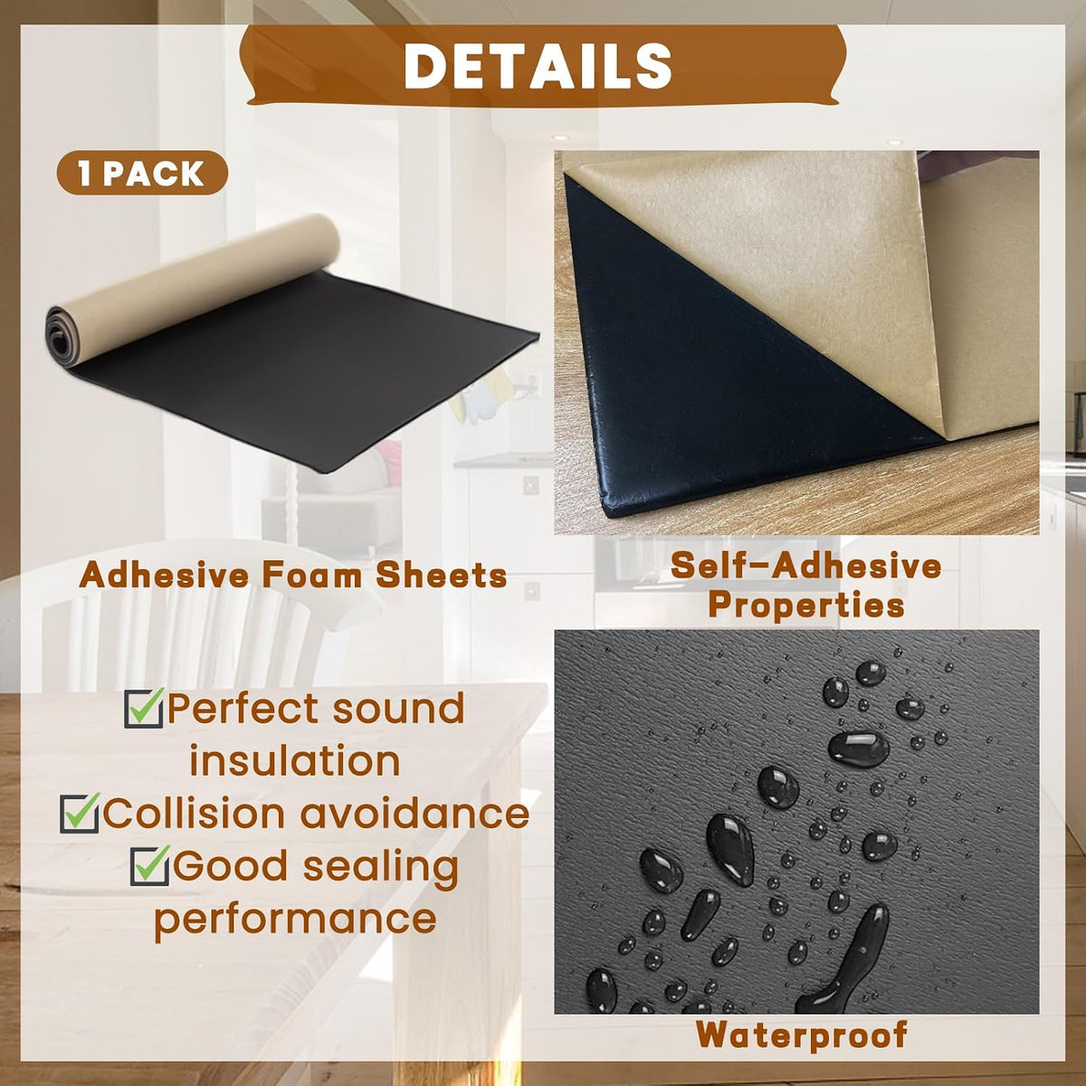 Adhesive Neoprene Foam Sheet, 1/8" x 12" x 24", Soundproof Gaskets