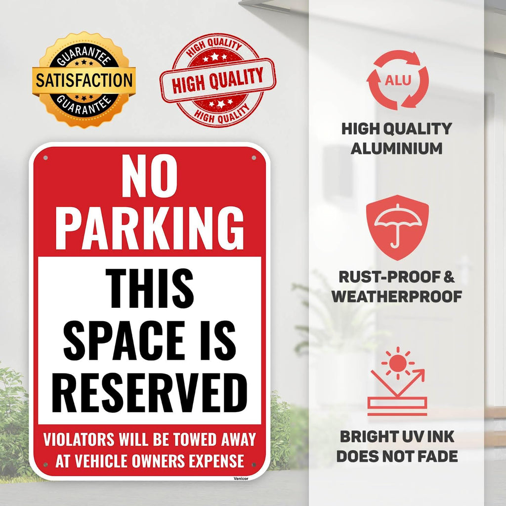 2PC Reserved Parking Sign, 14 x 10 Inches - Aluminum - No Parking This Space Is Reserved Metal Sign - Private Parking