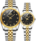 Swiss Brand Two Tone Watch Men Women Gold Silver Stainless Steel Waterproof Couple Watches