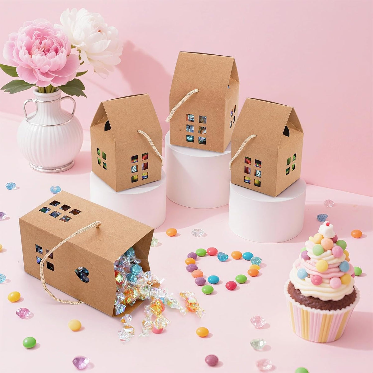 50 Pack House Shaped Gift Boxes, 3.2'' x 3.2'' x 5''