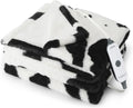 Heated Throw Blanket Faux Fur 4 Heat Cow Print 50x60