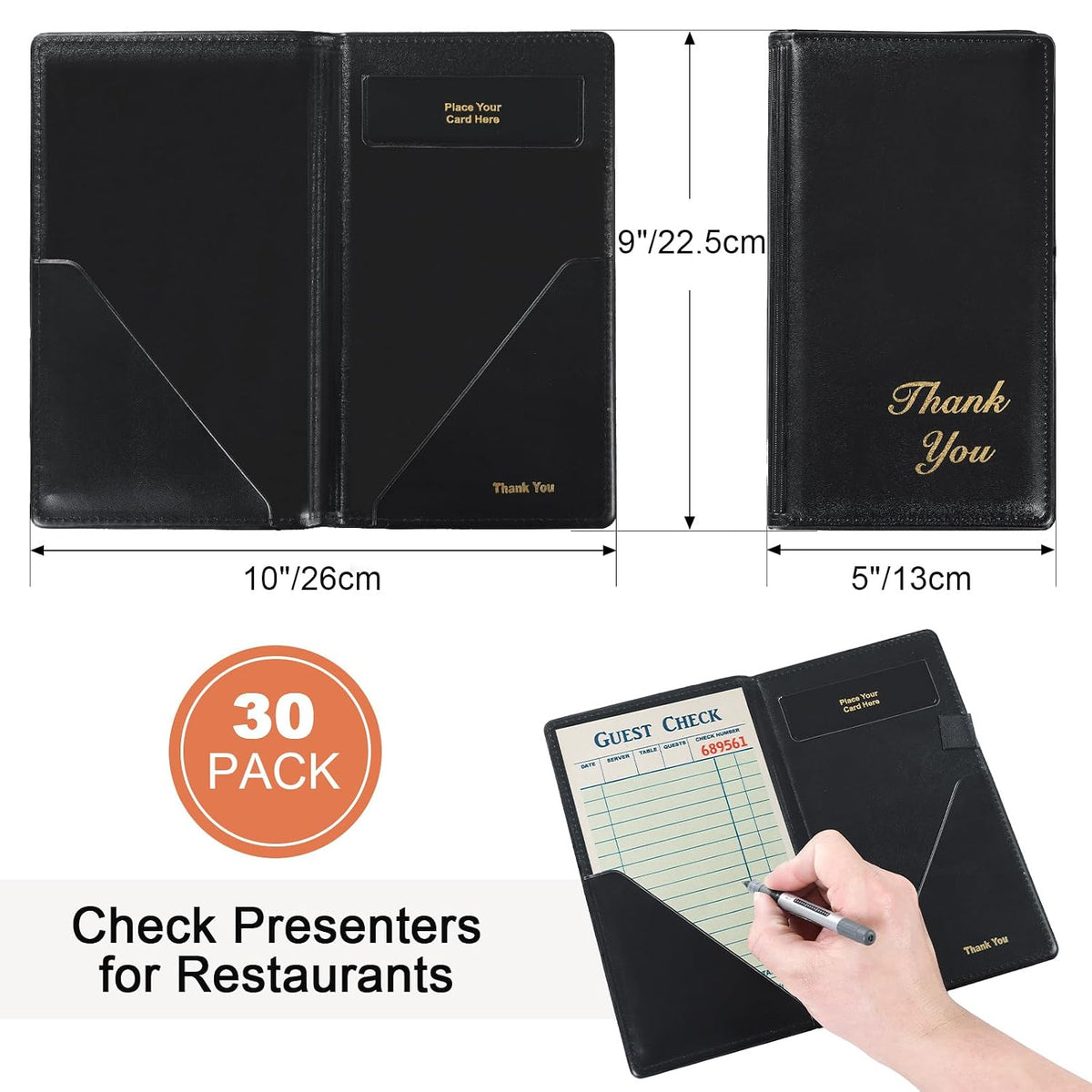 Leather Restaurant Check Presenters, 30Pcs 9 x 5" Guest Card Holder